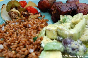 Shish Kebob, Avocado Salad & Red Wheat