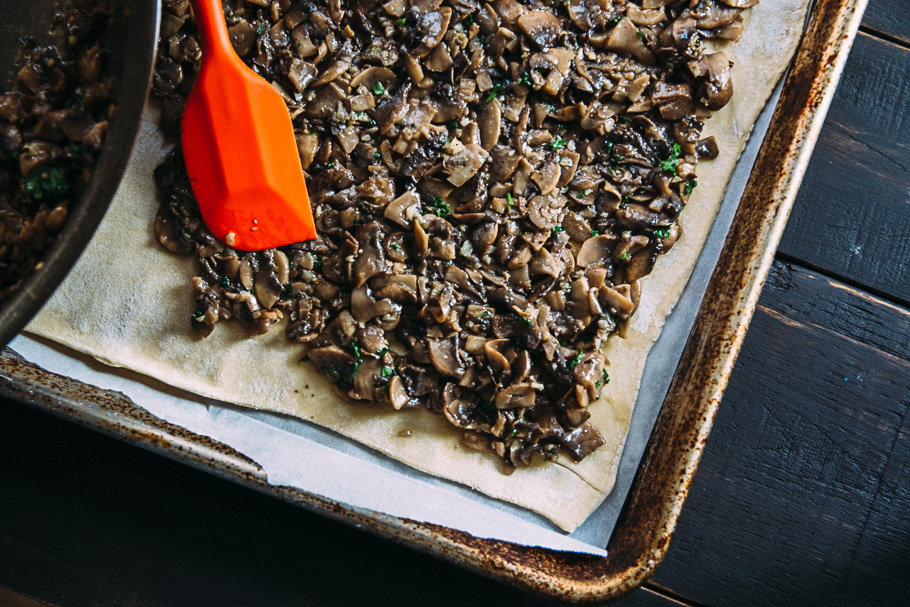 spread mushrooms on sheet